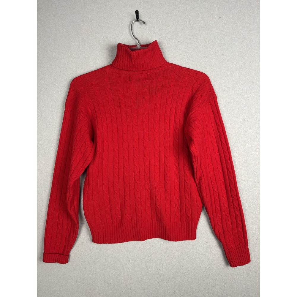 Vintage Ralph Lauren Sweater Womens Medium Red Lambswool Cable Knit Pullover 90s